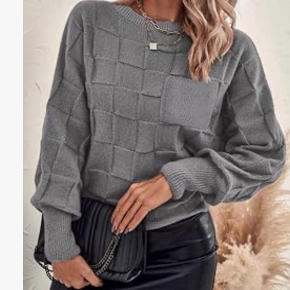 Checkerboard Pattern Crewneck sweater textured lantern sleeves size medium NEW - Picture 4 of 7